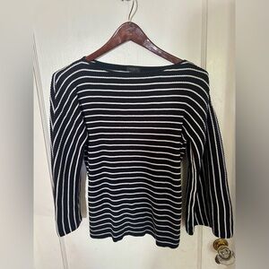 Ann Taylor Bell Sleeve Boat Neck Striped Ribbed Shirt